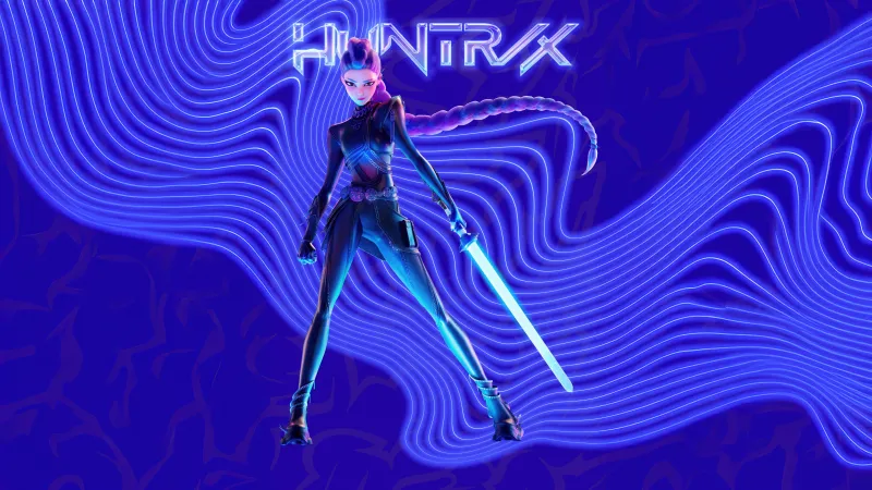 Rumi (Huntrix), Blue background 5K, KPop Demon Hunters