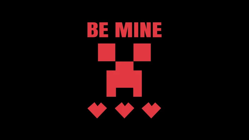Minecraft Be Mine, Red hearts, AMOLED Black background 5K