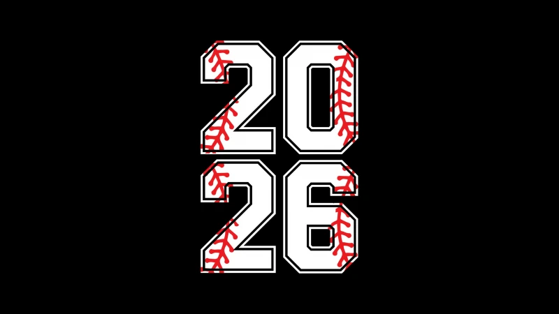 2026 New Year, Baseball, AMOLED Black background 5K
