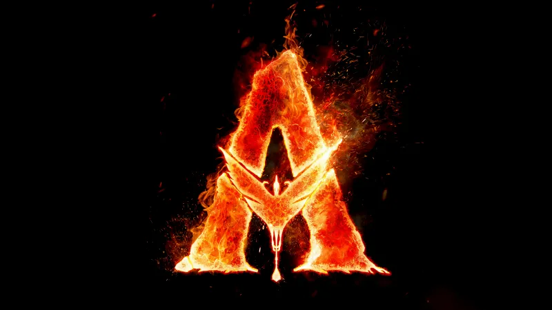 Avatar: Fire and Ash Logo, Black background 5K, Fire effect, 5K