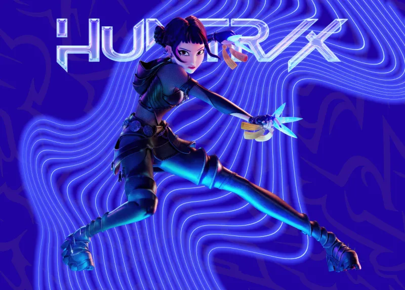 Zoey (Huntrix), Blue background 5K, KPop Demon Hunters