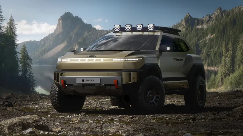 Hyundai Crater Concept, Off-road SUV, Mountain lake, Pine forest, 2025, 4K wallpaper