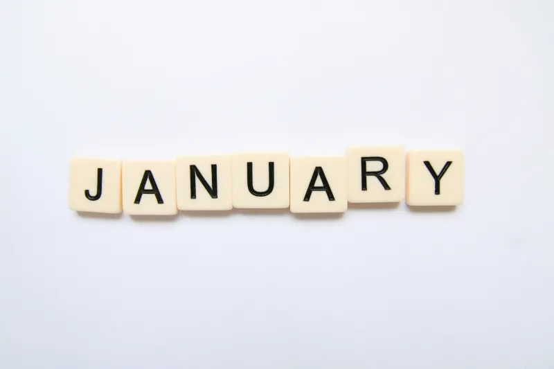 January, Letter tiles, Month wallpaper, White background