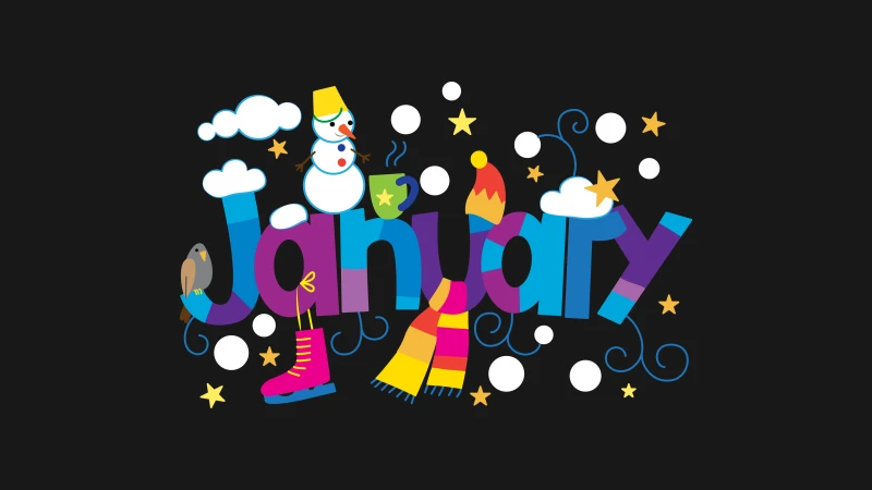 January winter wallpaper, Colorful illustration, Winter art