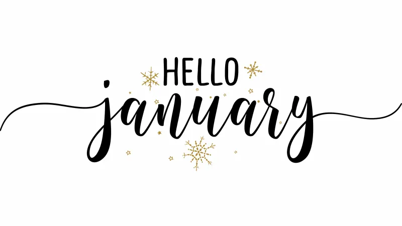 Hello January wallpaper, Winter, Snowflakes, Calligraphy, Gold accents