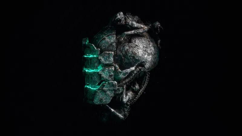 Isaac Clarke Helmet, Dead Space, Black background 8K, Neon