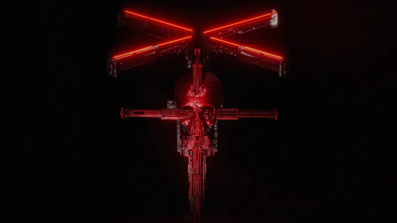 Red neon skull artifact, Black background, Dark, 5K wallpaper