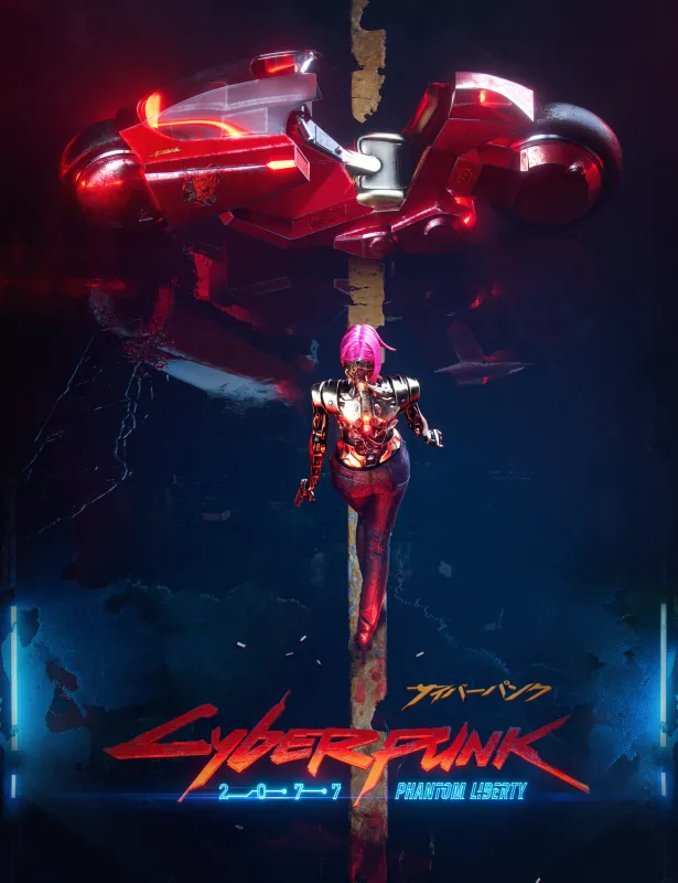 Cyberpunk 2077: Phantom Liberty Poster, Female V, Neon art