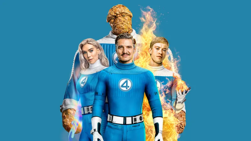 The Fantastic Four: First Steps, 8K wallpaper, Mister Fantastic, Invisible Woman, Human Torch
