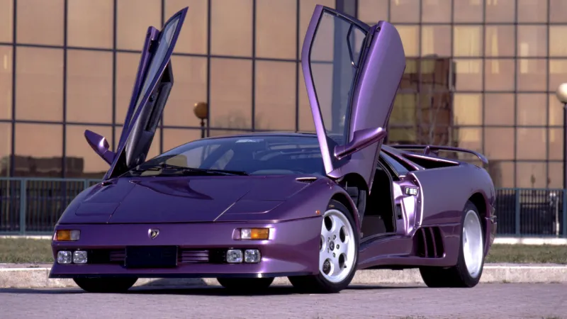 Lamborghini Diablo Supercar, Scissor doors, Purple, 90s car