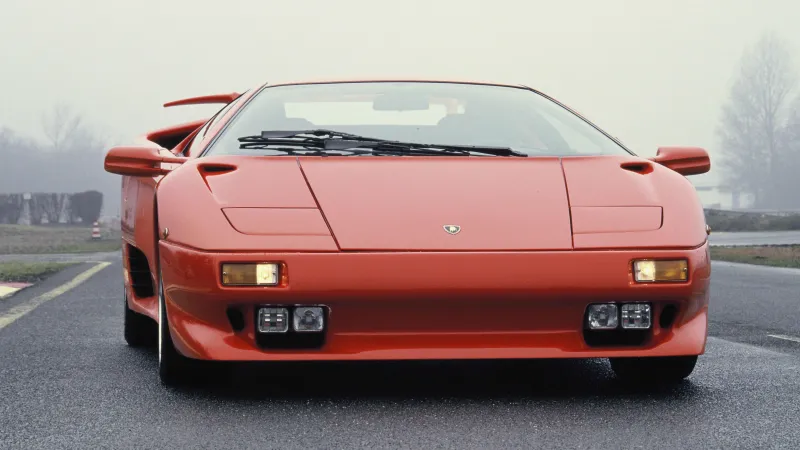Lamborghini Diablo Red car, Supercar, Classic car, Foggy