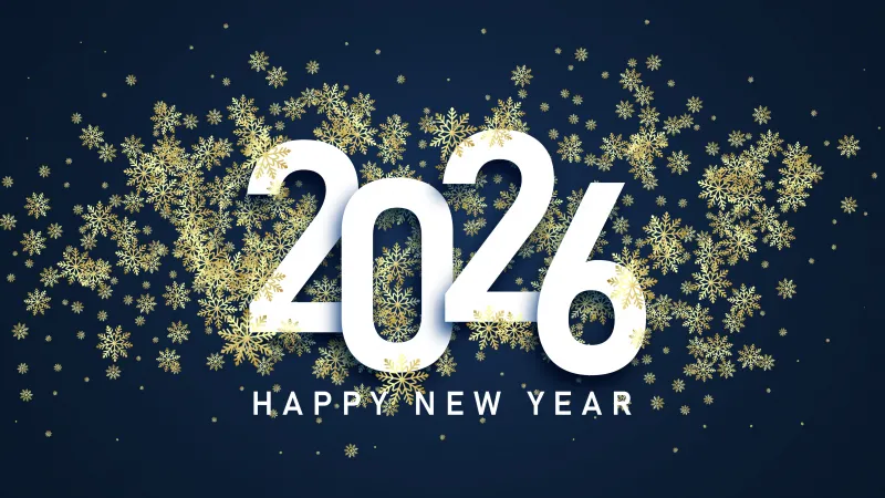 Happy New Year 2026, Snowflakes, Blue background 5K