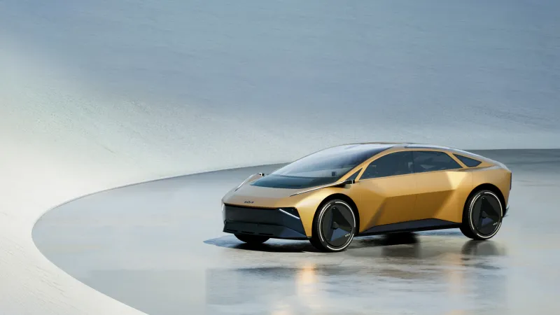 Kia Vision Meta Turismo, Gold concept car, Curved track, 2026, 8K wallpaper