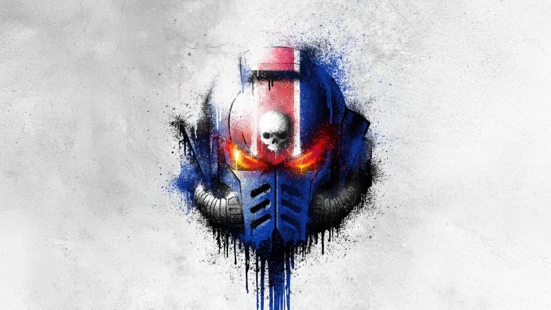 Lieutenant Titus, Space Marine helmet, Ultramarines, Warhammer 40K, Graffiti art, 5K wallpaper