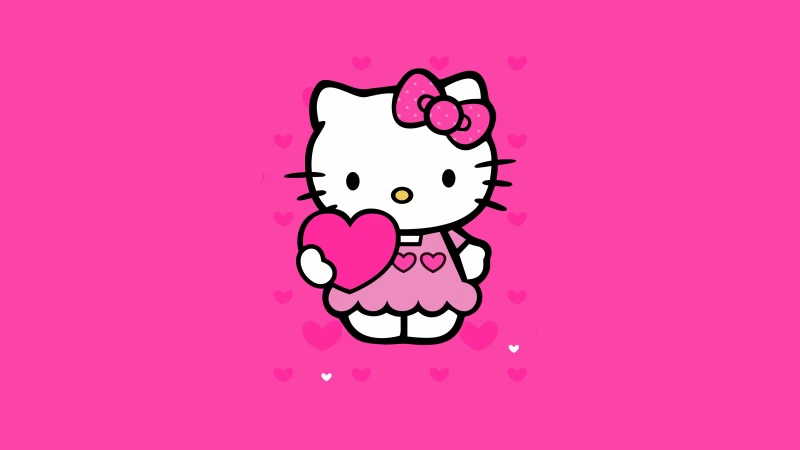 Hello Kitty Pink aesthetic, Pink hearts, Pink background 5K