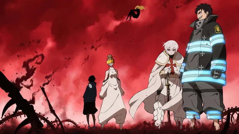 Fire Force Season 2, Shinra Kusakabe, Sho Kusakabe, Red background