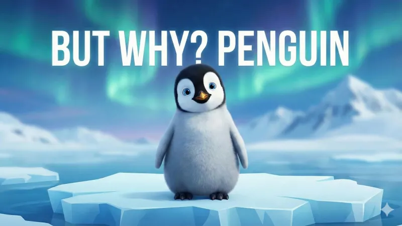 But Why? Penguin, Cute cartoon, Aurora, 5K wallpaper