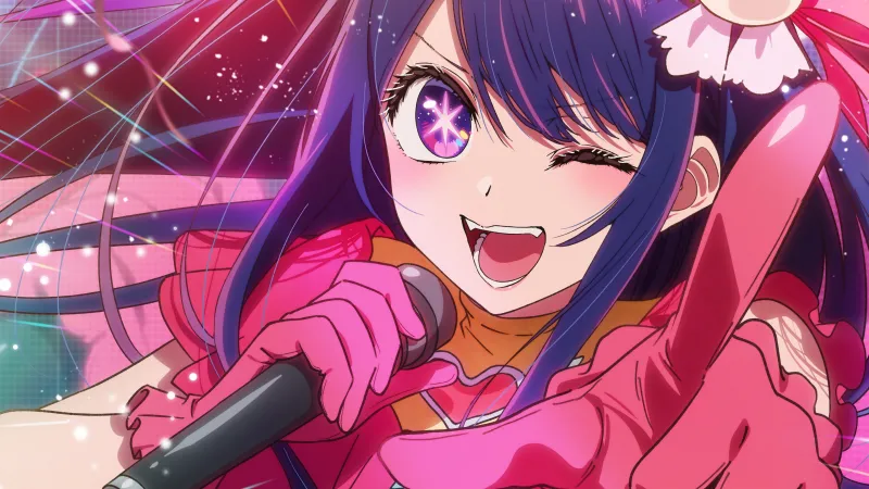 Ai Hoshino Singing, Winking, Oshi no Ko, Anime girl, 5K wallpaper