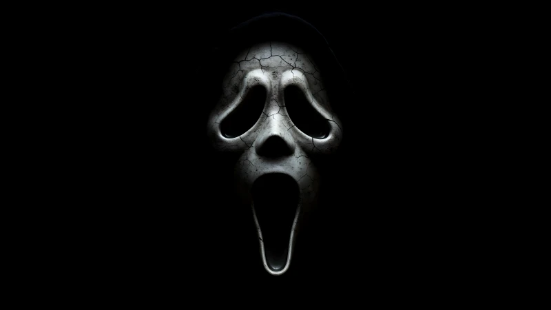 Scary Ghostface Mask, Scream, Black background 8K