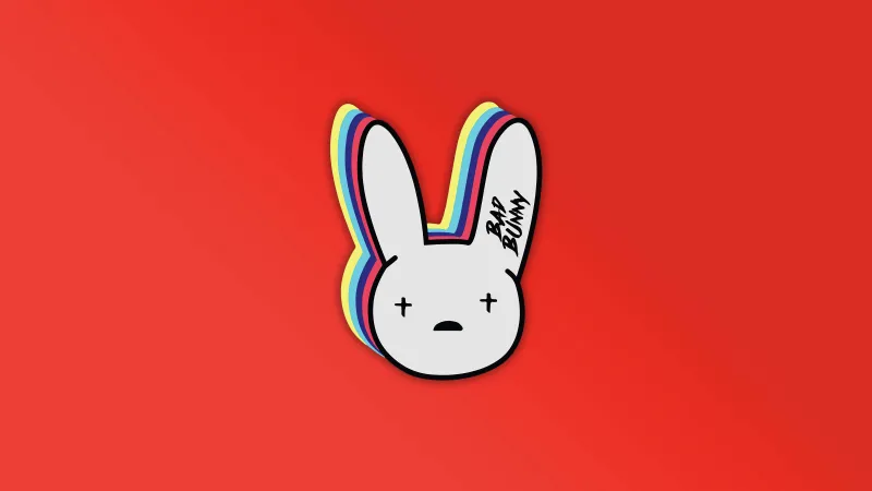 Bad Bunny logo, Red background, Cartoon bunny, 5K wallpaper