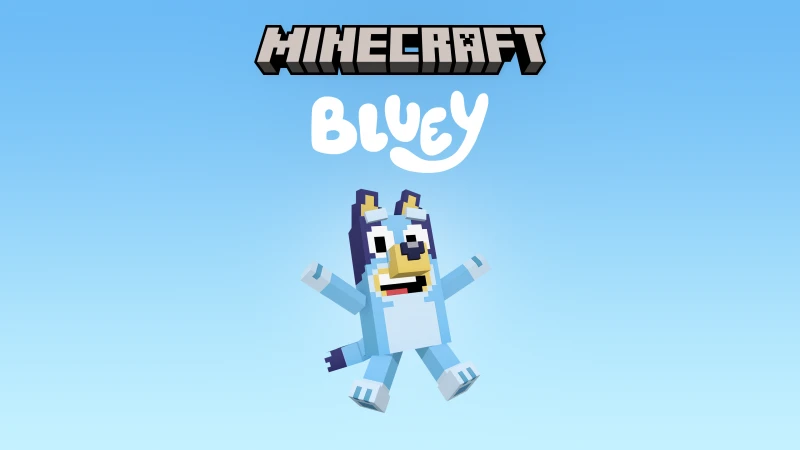 Bluey, Minecraft 2026, Blue background 4K
