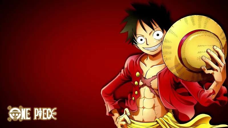 Monkey D. Luffy Straw Hat, Red background 4K
