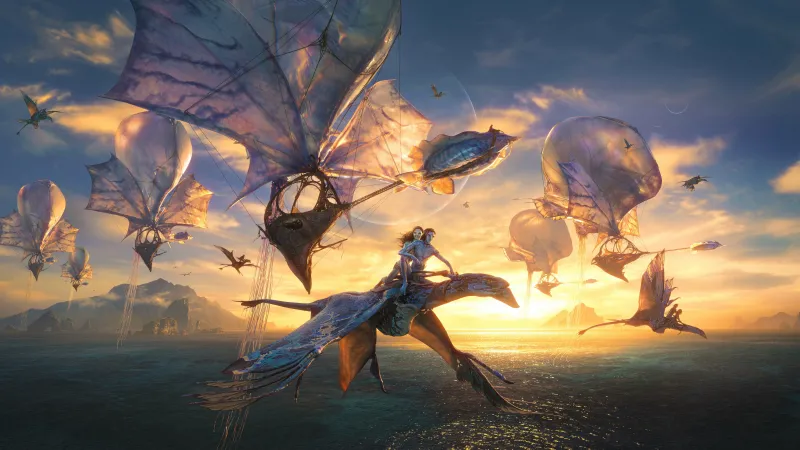 Loak (Avatar), Tsireya, Avatar: Fire and Ash wallpaper, Ilu, Pandora sunset