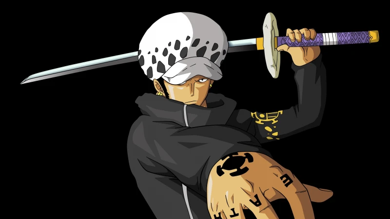 Trafalgar Law, Kikoku Katana, Black background 5K