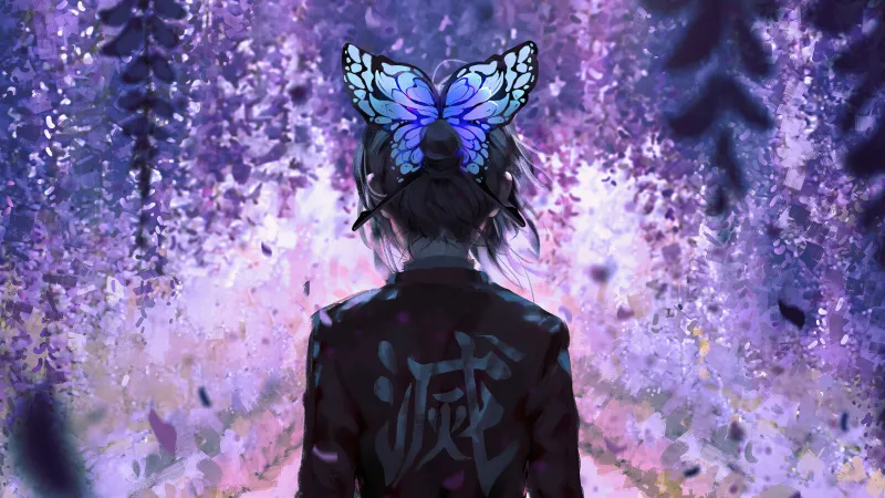 Wisteria, Shinobu Kocho, Demon Slayer: Kimetsu no Yaiba, 8K wallpaper, Purple aesthetic