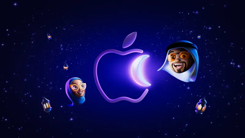 Apple Ramadan, 5K wallpaper, Crescent Moon, Dark blue, Apple logo