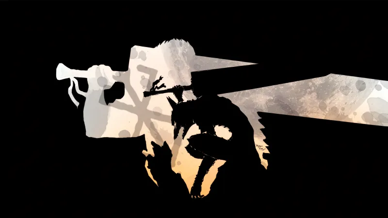 Guts Silhouette, Berserk Dragon Slayer, Black background 5K