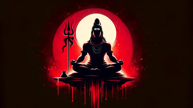 Lord Shiva meditating, Red moon, Silhouette, 8K wallpaper