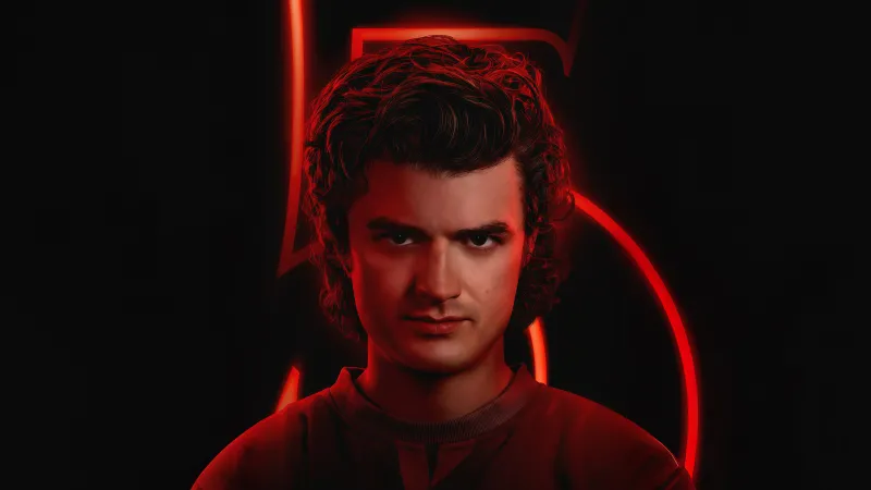 Joe Keery as Steve Harrington, Dark background 5K, Stranger Things
