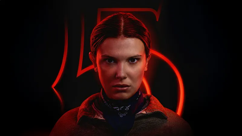 Millie Bobby Brown as Eleven, Stranger Things, Dark background 5K