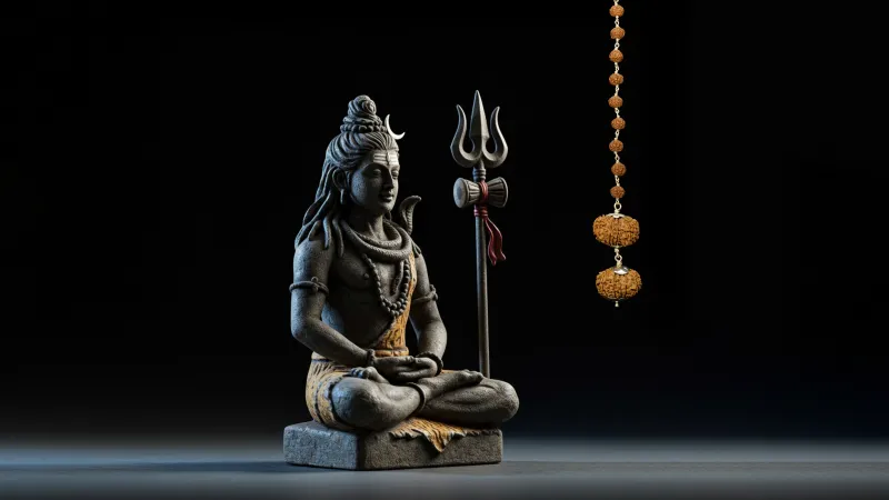 Lord Shiva idol with rudraksha, Dark background, Spiritual, 5K wallpaper