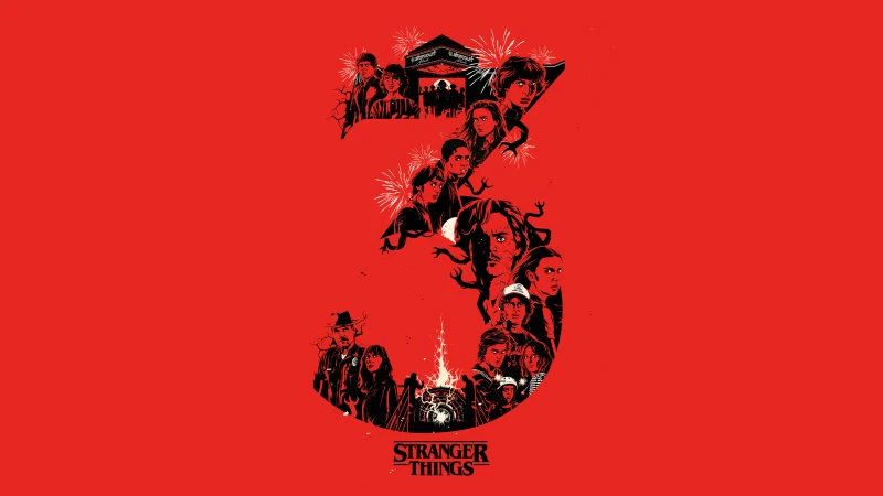 Stranger Things Season 3, Red background 5K