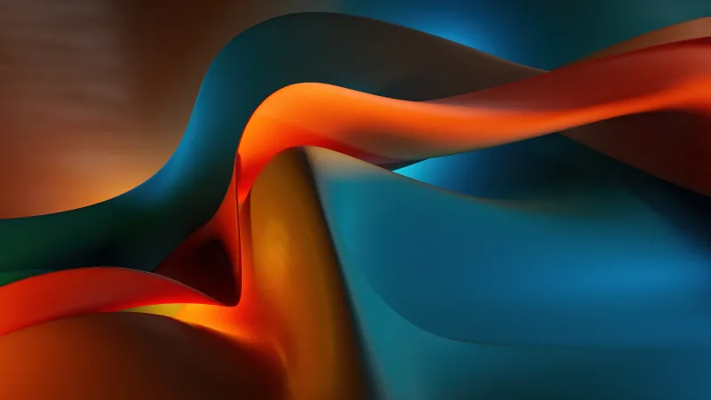 Orange and teal metallic curves, Microsoft Design, 3D render, 5K wallpaper