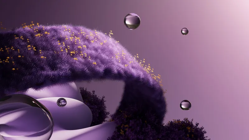 Purple aesthetic Grass, Floating Water droplets, Surrealism