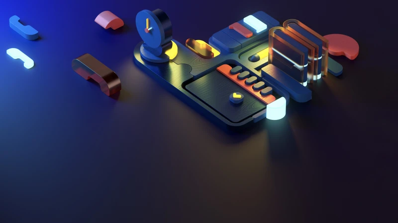 Neon Isometric Icons, Modern, Dark blue, Dark background 4K