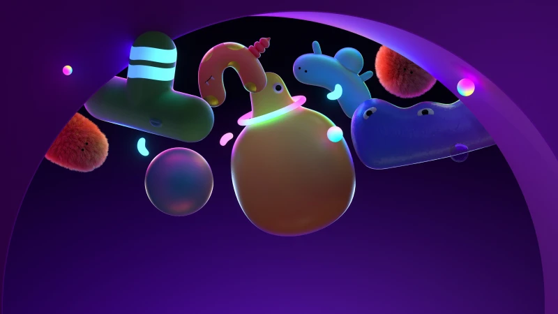Neon Fuzzy Monsters, Purple aesthetic, Kawaii, Vibrant, Microsoft Design