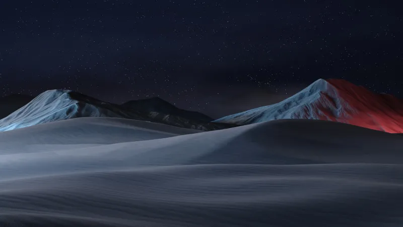 Snowy dunes under stars wallpaper, Red glow, Microsoft Design