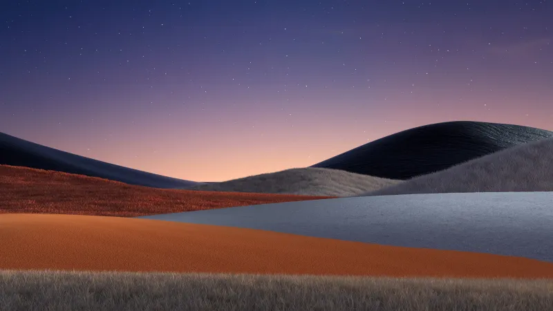 Rolling hills at twilight, Orange grass, Microsoft Design, 5K wallpaper