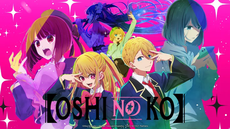 Oshi no Ko Illustration, Pink background 4K