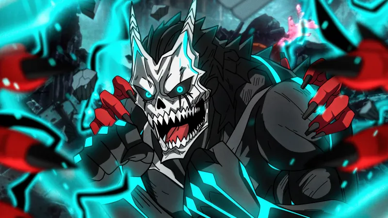 Kafka Hibino, Kaiju No. 8, Kaiju form, Cyan glow, 5K wallpaper