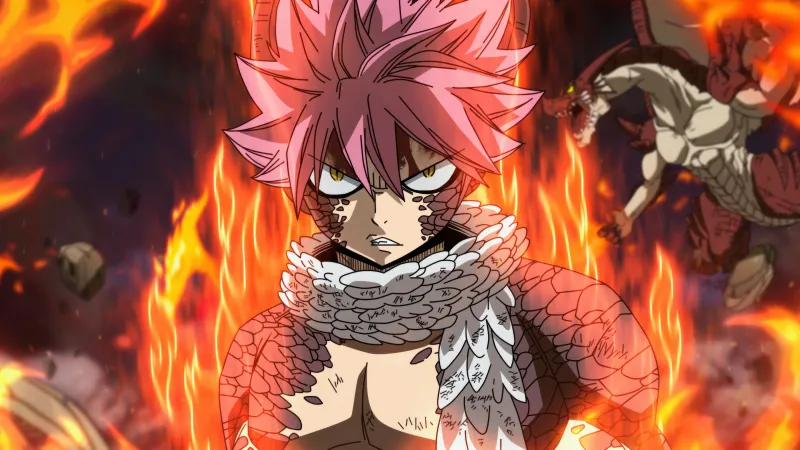 Natsu Dragneel, Fairy Tail, Fire effect, Dragon Slayer, Anime boy wallpaper, 5K wallpaper