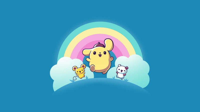 Pompompurin, Scone, Muffin, Blue background 8K