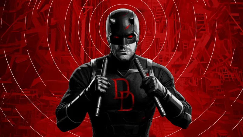 Daredevil: Born Again Black suit, Red background 5K