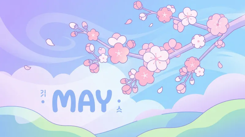 May Cherry blossom, Pastel colors Illustration