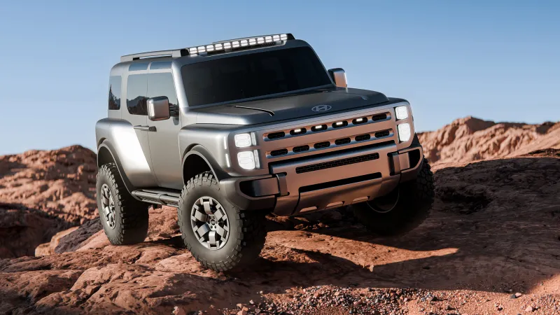 Hyundai Boulder Concept, Off-road SUV, Red rocks, Blue sky, 2026, 5K wallpaper