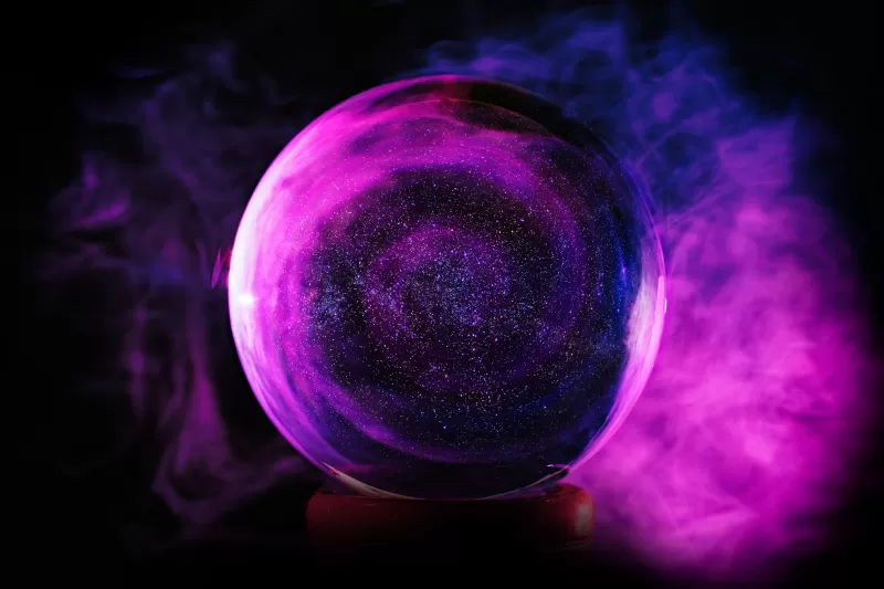 Crystal Ball, Purple Smoke, Glass Ball, Black background, Sphere Balls, 5K